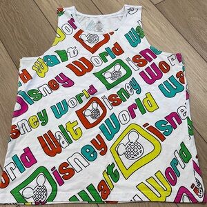 Walt Disney World Retro Style Funky Colorful Spell Out Tank Top Size M vacation
